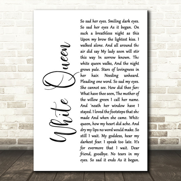 Queen White Queen (As It Began) White Script Decorative Wall Art Gift Song Lyric Print