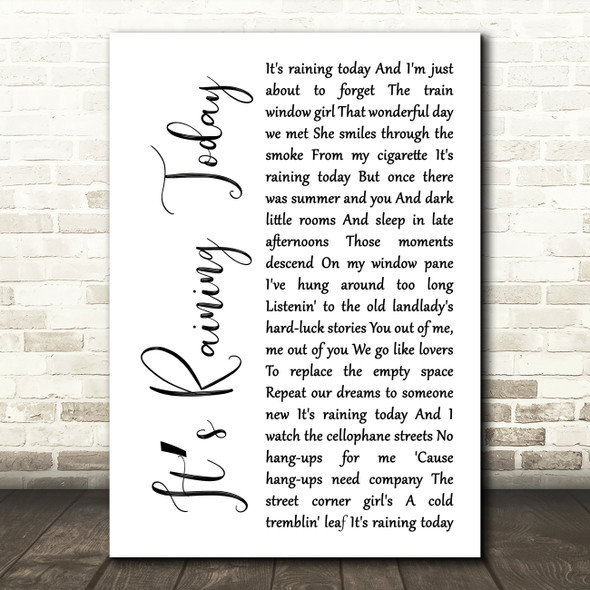 Scott Walker Its Raining Today White Script Decorative Wall Art Gift Song Lyric Print
