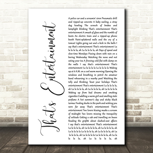 The Jam That's Entertainment White Script Decorative Wall Art Gift Song Lyric Print
