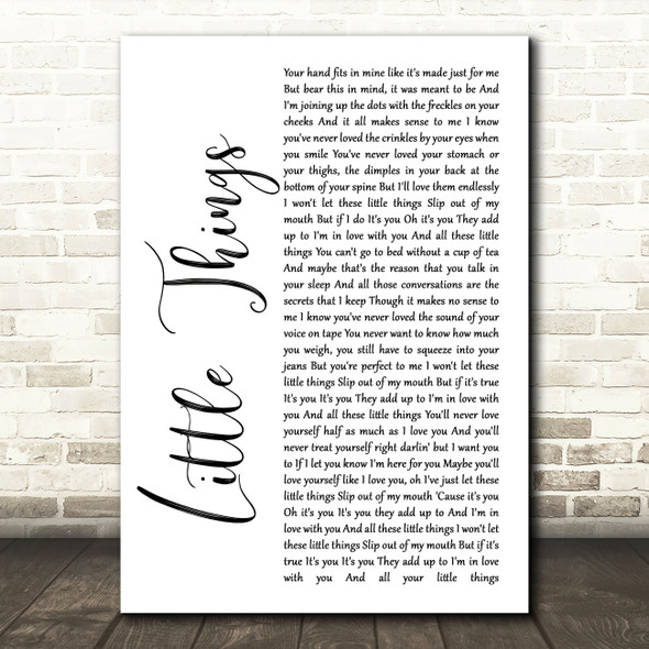 One Direction Little Things White Script Decorative Wall Art Gift Song Lyric Print