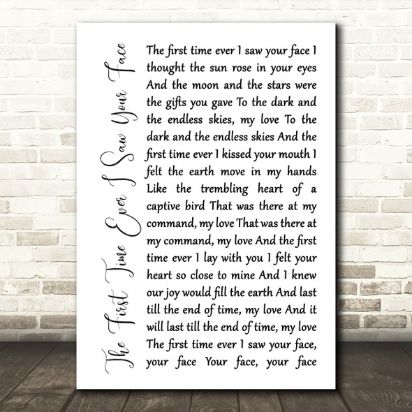 Stereophonics The First Time Ever I Saw Your Face White Script Song Lyric Print