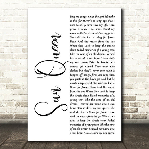 Gerry Cinnamon Sun Queen White Script Decorative Wall Art Gift Song Lyric Print