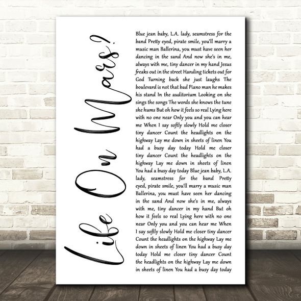 Elton John Tiny Dancer White Script Decorative Wall Art Gift Song Lyric Print