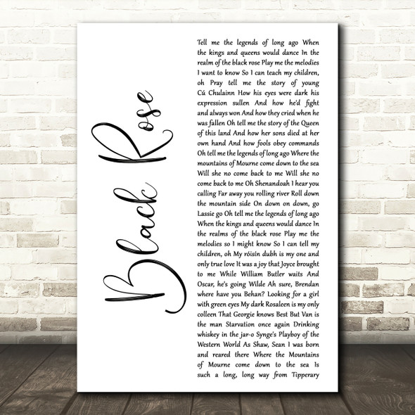 Thin Lizzy Black Rose White Script Decorative Wall Art Gift Song Lyric Print