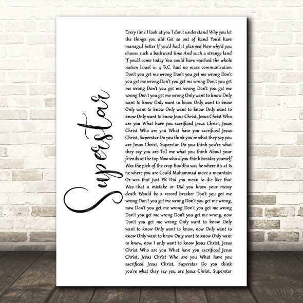 Murray Head Superstar White Script Decorative Wall Art Gift Song Lyric Print