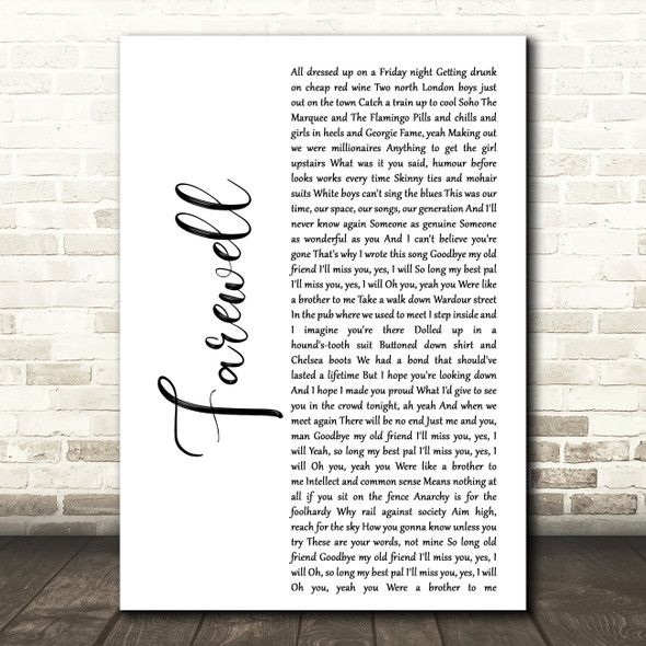 Rod Stewart Farewell White Script Decorative Wall Art Gift Song Lyric Print