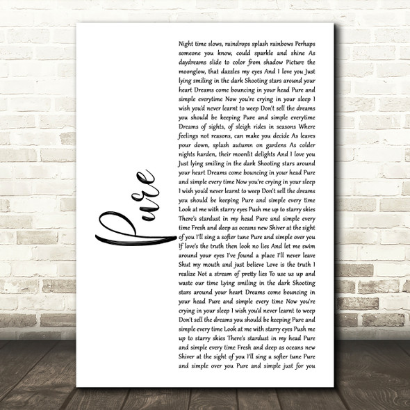 Lightning Seeds Pure White Script Decorative Wall Art Gift Song Lyric Print