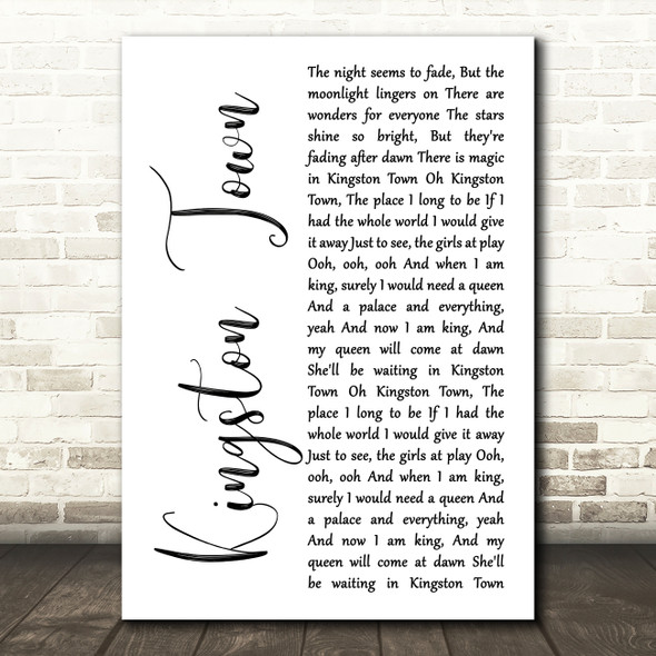 UB40 Kingston Town White Script Decorative Wall Art Gift Song Lyric Print