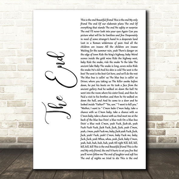 The Doors The End White Script Decorative Wall Art Gift Song Lyric Print