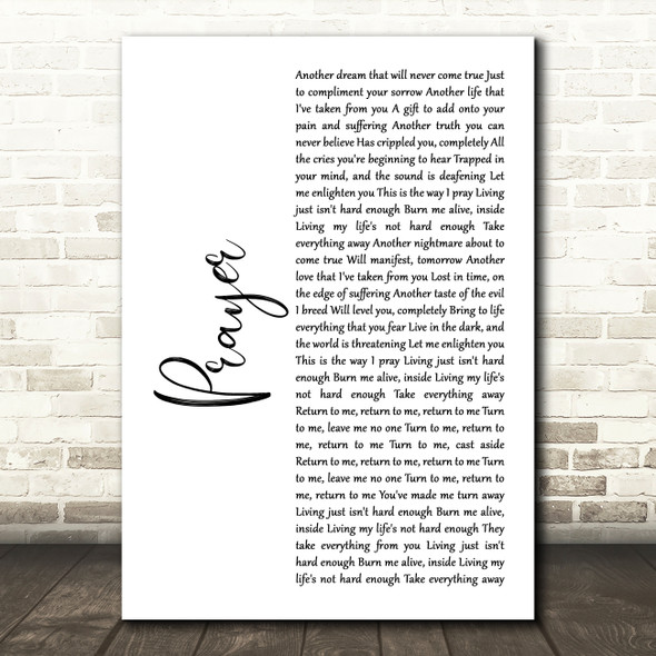 Disturbed Prayer White Script Decorative Wall Art Gift Song Lyric Print