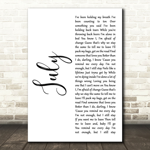 Noah Cyrus July White Script Decorative Wall Art Gift Song Lyric Print
