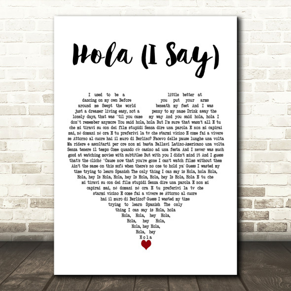 Marco Mengoni Featuring Tom Walker Hola (I Say) White Heart Wall Art Song Lyric Print