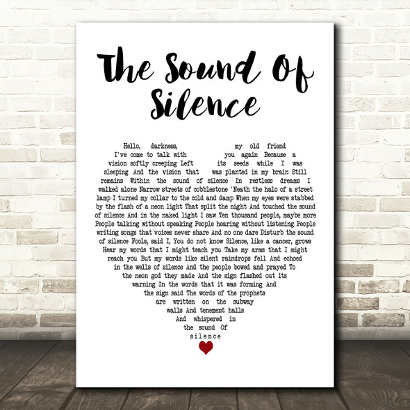 Disturbed The Sound Of Silence White Heart Decorative Wall Art Gift Song Lyric Print