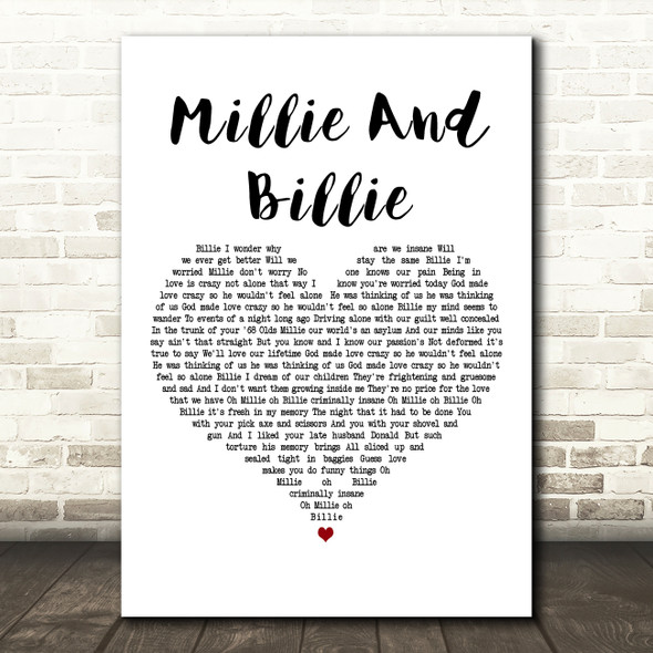 Alice Cooper Millie And Billie White Heart Decorative Wall Art Gift Song Lyric Print