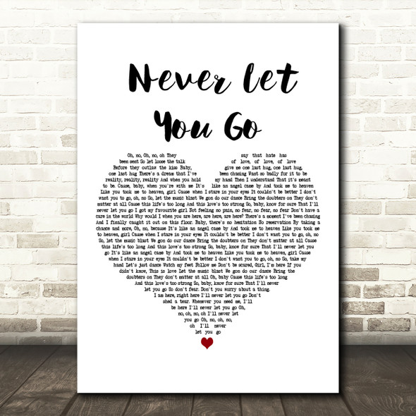 Justin Bieber Never Let You Go White Heart Decorative Wall Art Gift Song Lyric Print