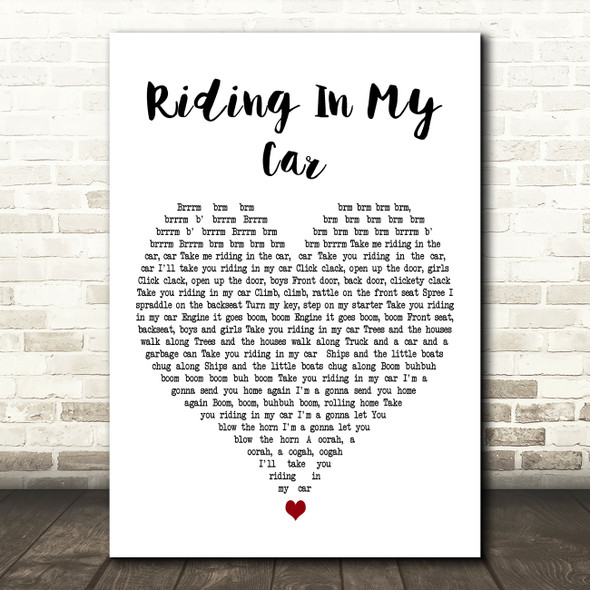 Woody Guthrie Riding In My Car White Heart Decorative Wall Art Gift Song Lyric Print
