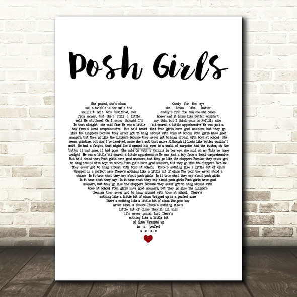 Scouting For Girls Posh Girls White Heart Decorative Wall Art Gift Song Lyric Print