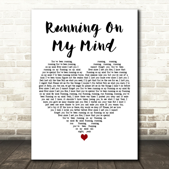 Ali Gatie Running On My Mind White Heart Decorative Wall Art Gift Song Lyric Print