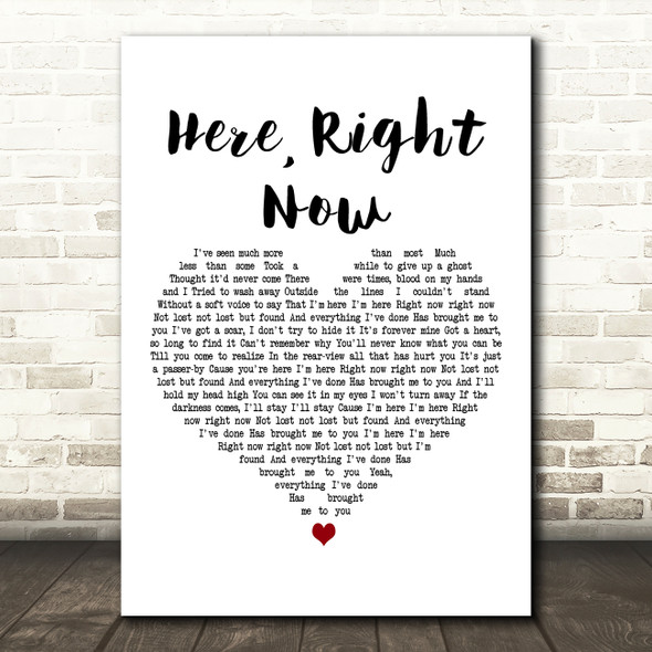 Joshua Radin Here, Right Now White Heart Decorative Wall Art Gift Song Lyric Print