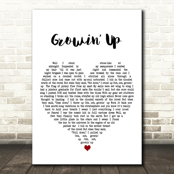 Bruce Springsteen Growin' Up White Heart Decorative Wall Art Gift Song Lyric Print