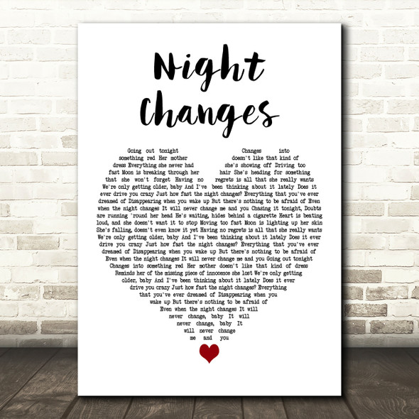 One Direction Night Changes White Heart Decorative Wall Art Gift Song Lyric Print