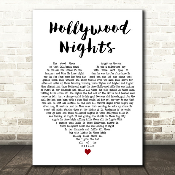 Bob Seger Hollywood Nights White Heart Decorative Wall Art Gift Song Lyric Print
