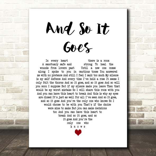 Billy Joel And So It Goes White Heart Decorative Wall Art Gift Song Lyric Print