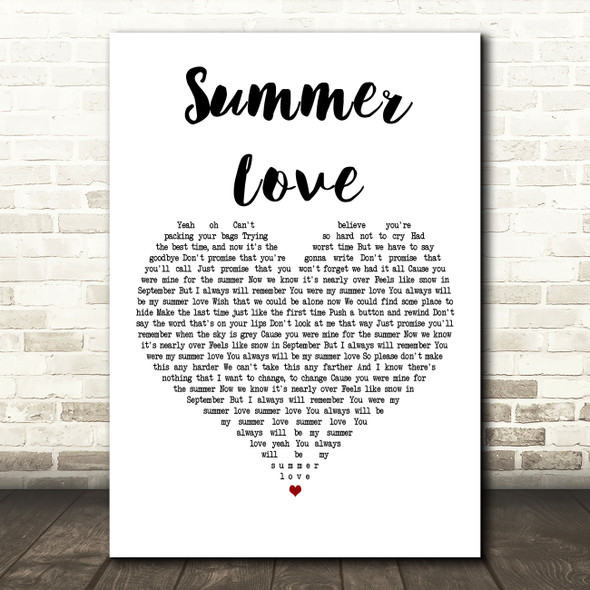 One Direction Summer Love White Heart Decorative Wall Art Gift Song Lyric Print