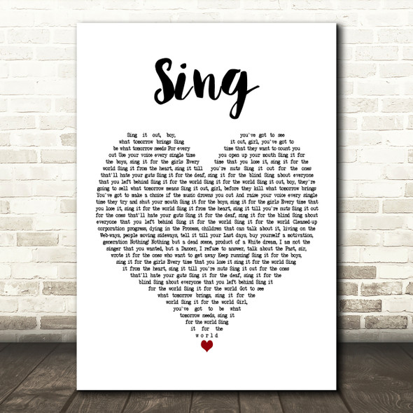 My Chemical Romance Sing White Heart Decorative Wall Art Gift Song Lyric Print