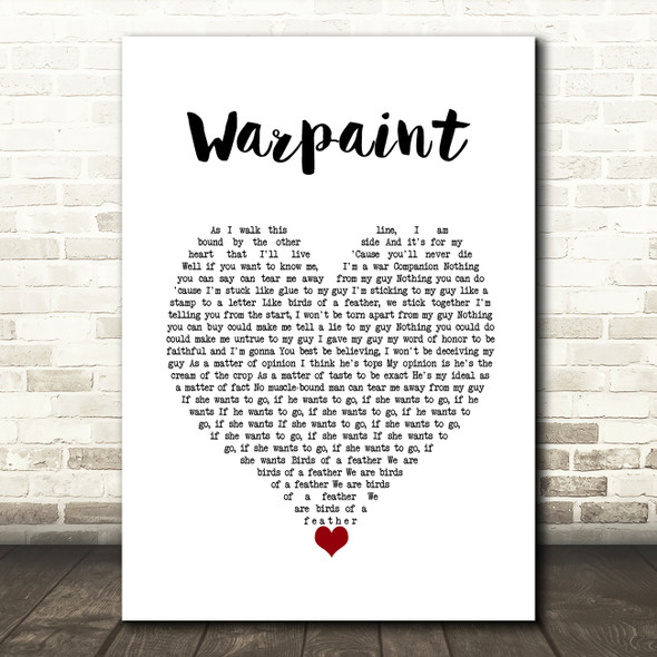 Billie Holiday Warpaint White Heart Decorative Wall Art Gift Song Lyric Print