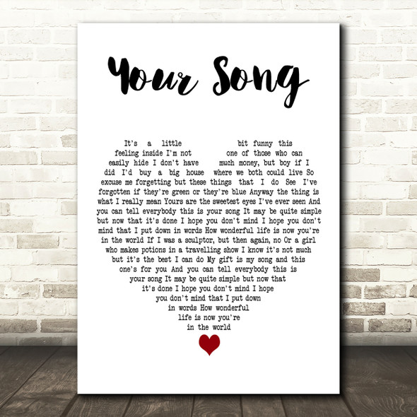 Janet Devlin Your Song White Heart Decorative Wall Art Gift Song Lyric Print
