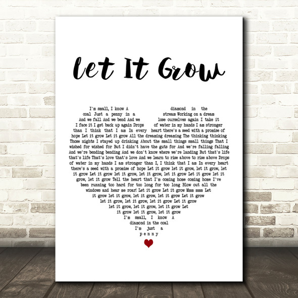 Beth Hart Let It Grow White Heart Decorative Wall Art Gift Song Lyric Print