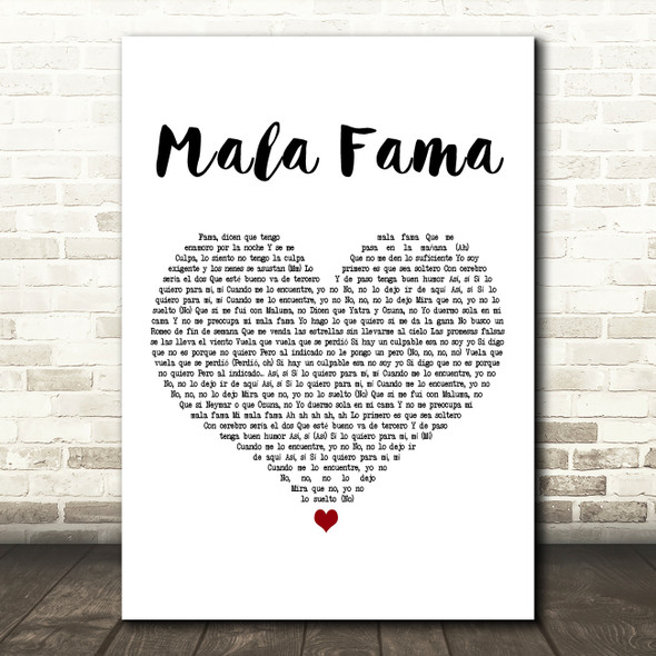 Danna Paola Mala Fama White Heart Decorative Wall Art Gift Song Lyric Print