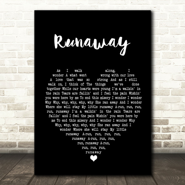 Del Shannon Runaway Black Heart Song Lyric Quote Print