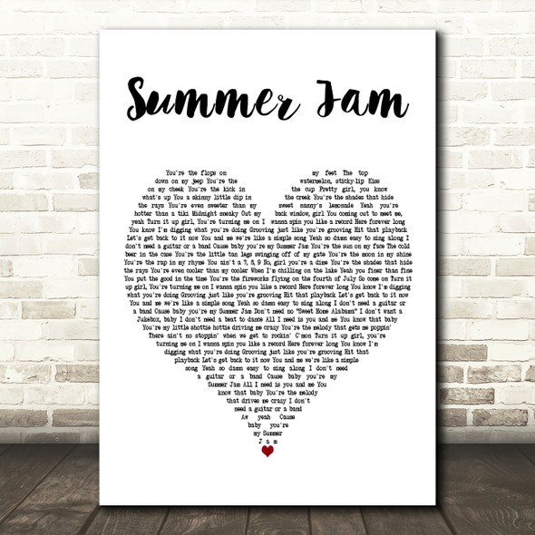 Jake Owen Summer Jam White Heart Decorative Wall Art Gift Song Lyric Print