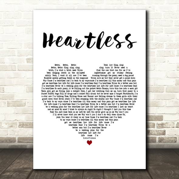 The Weeknd Heartless White Heart Decorative Wall Art Gift Song Lyric Print