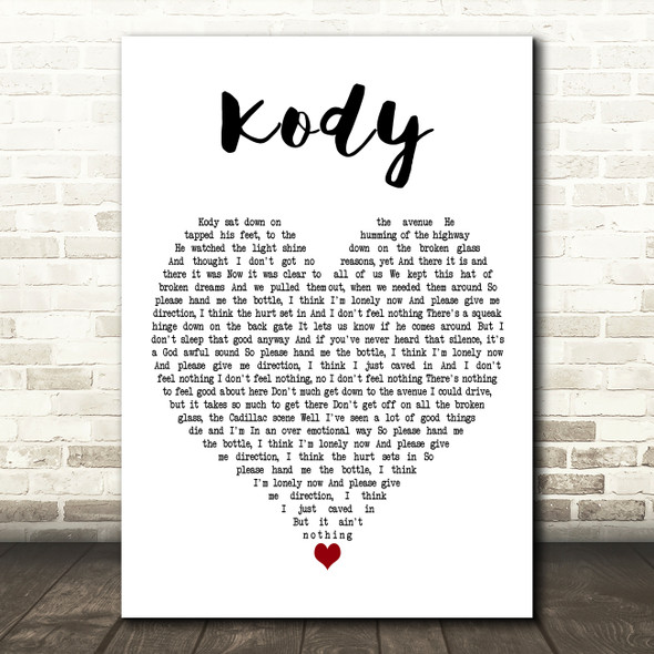 Matchbox Twenty Kody White Heart Decorative Wall Art Gift Song Lyric Print