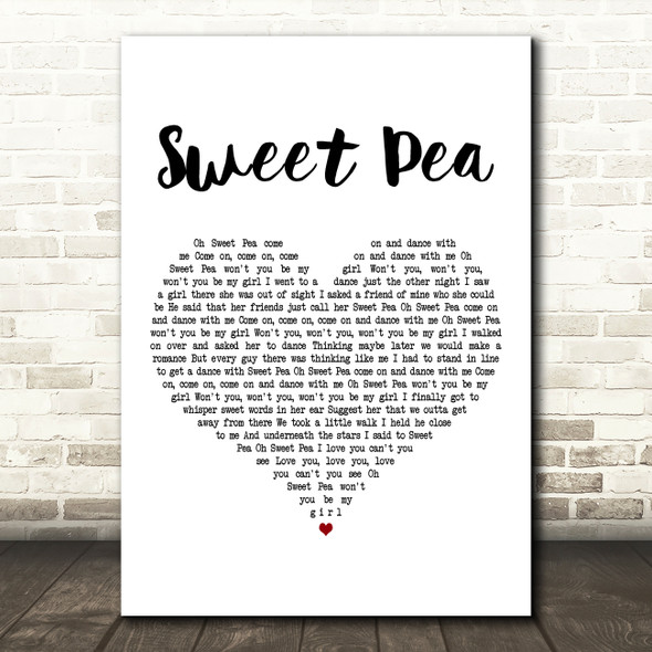 Tommy Roe Sweet Pea White Heart Decorative Wall Art Gift Song Lyric Print