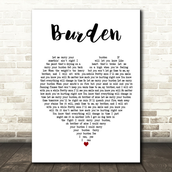 Keith Urban Burden White Heart Decorative Wall Art Gift Song Lyric Print