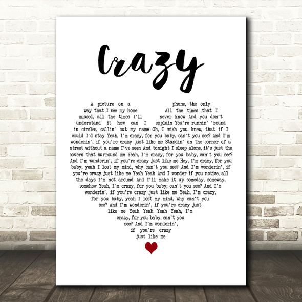 Royal Bliss Crazy White Heart Decorative Wall Art Gift Song Lyric Print