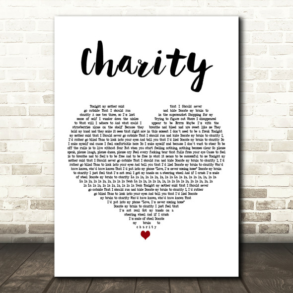 YUNGBLUD charity White Heart Decorative Wall Art Gift Song Lyric Print