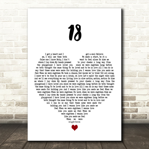 One Direction 18 White Heart Decorative Wall Art Gift Song Lyric Print