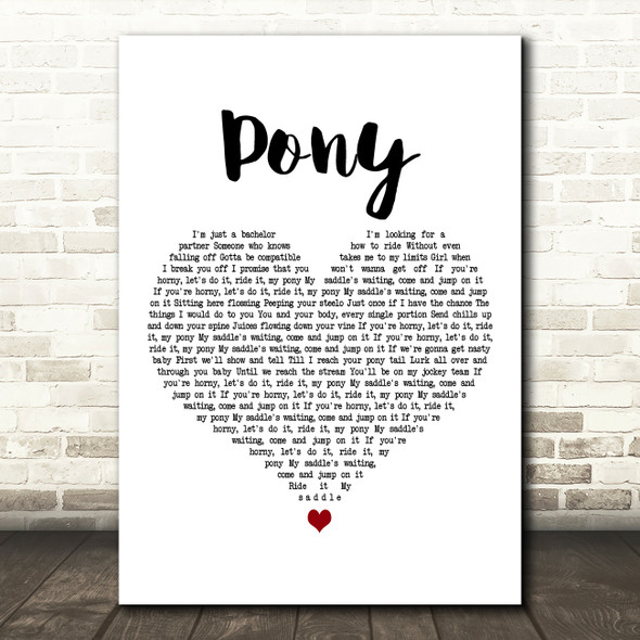Ginuwine Pony White Heart Decorative Wall Art Gift Song Lyric Print