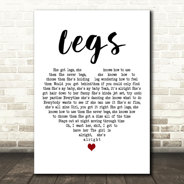 ZZ Top Legs White Heart Decorative Wall Art Gift Song Lyric Print