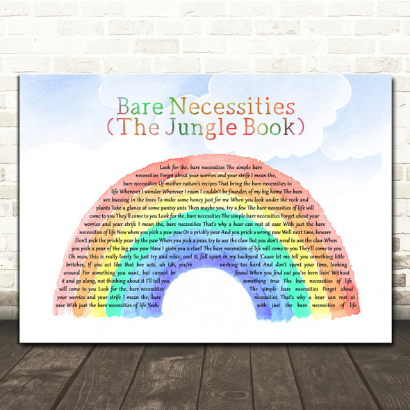 Dimie Cat Bare Necessities (The Jungle Book) Watercolour Rainbow & Clouds Song Lyric Print