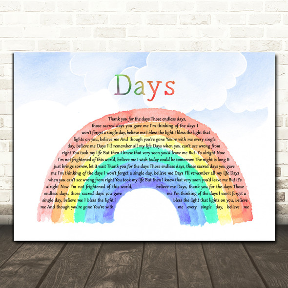 Kirsty MacColl Days Watercolour Rainbow & Clouds Decorative Wall Art Gift Song Lyric Print