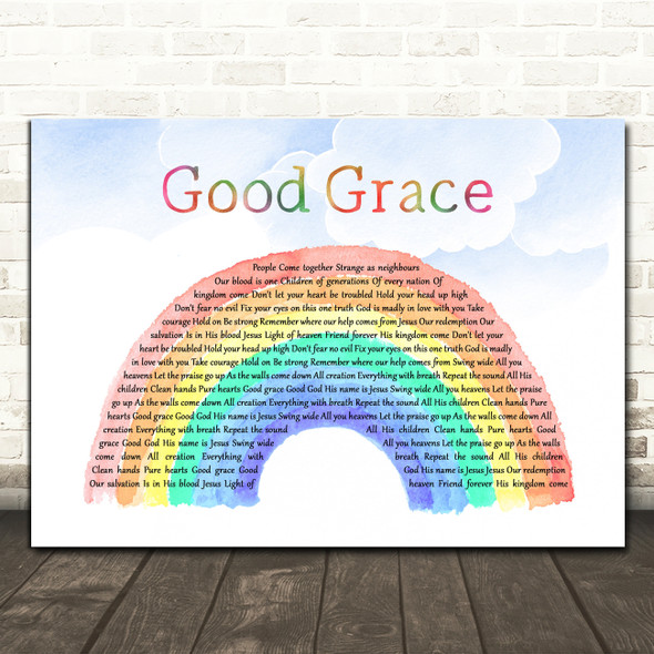Hillsong UNITED Good Grace Watercolour Rainbow & Clouds Decorative Gift Song Lyric Print