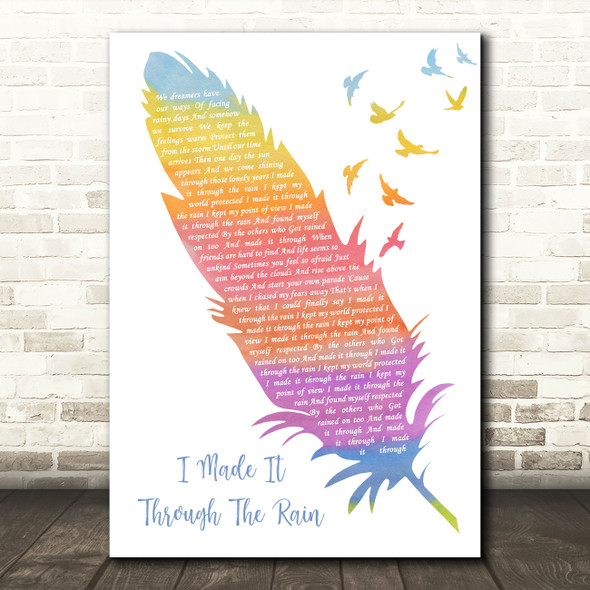 Barry Manilow I Made It Through The Rain Watercolour Feather & Birds Wall Art Gift Song Lyric Print