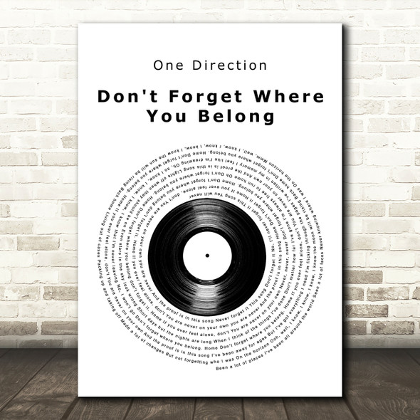 One Direction Don't Forget Where You Belong Vinyl Record Decorative Gift Song Lyric Print