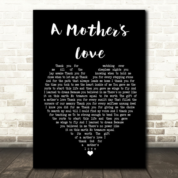 Jim Brickman A Mother's Love Black Heart Song Lyric Quote Print